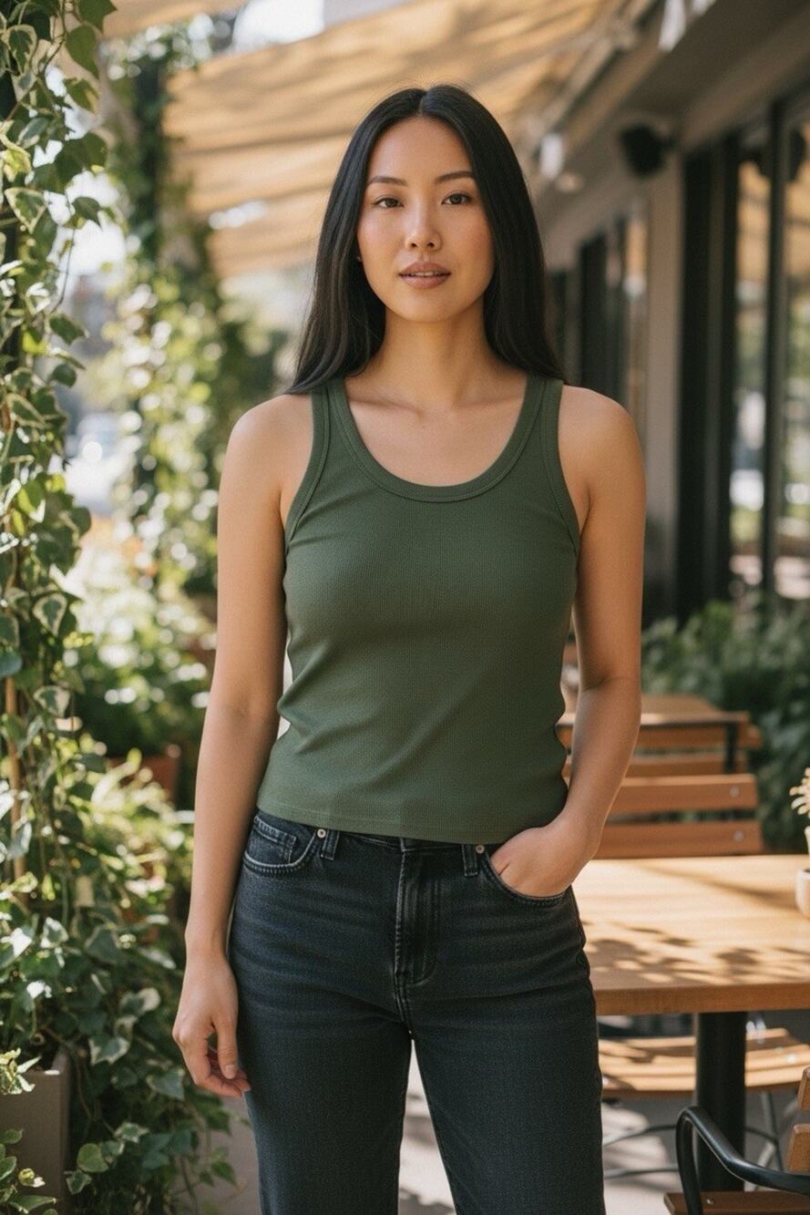Vintage Y2K Wild Fable Summer Ribbed Lounge Tank Top Olive Green Medium Women